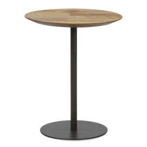Mesa auxiliar redonda Cute de teca reciclada y acero lacado negro 45 x 55 cm