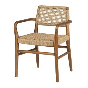 Silla con reposabrazos Dean de teca maciza y ratán
