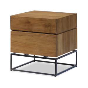 Mesita de noche Elements 2 cajones de teca maciza y acero lacado negro 40 x 40 x 44 cm