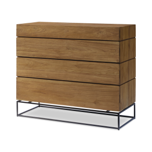 Cómoda Elements 4 cajones de teca maciza y acero lacado negro 100 x 40 x 84 cm