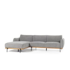 Sofá Lyon 3 plazas chaise longue izquierda tapizado gris
