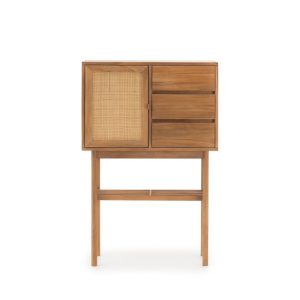 Consola alta Tulum de teca maciza y ratán natural 80 x 40 x 120 cm