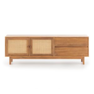 Mueble TV Tulum de teca maciza y ratán natural 159 x 40 x 53 cm