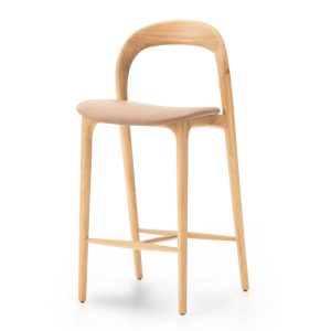 Taburete Keula h: 65 cm de roble macizo y piel