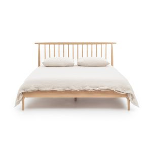 Cama doble con somier Tundra de roble macizo natural