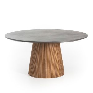 Mesa redonda Kirei de teca reciclada y microcemento Ø160 x 78 cm