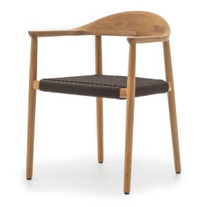 Silla con reposabrazos Pluma de teca maciza y cuerda sintética