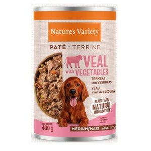 NATURE’S VARIETY DOG PATÉ LATA MEDIUM/MAXI ADULT TERNERA 400g (12 uds./caja)