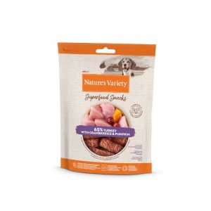 NATURE’S VARIETY DOG SUPERFOOD SNACK PAVO 85g (8 uds./caja)-PVO3.65