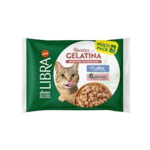 LIBRA CAT BOCADITOS EN GELATINA FLOW PACK 2 CON ATÚN Y 2 CON SALMÓN 85g (15 uds./caja)