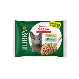 LIBRA CAT BOCADITOS EN SALSA FLOW PACK 2 CON POLLO Y 2 CON PAVO 85g (15 uds./caja)