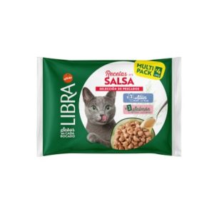 LIBRA CAT BOCADITOS EN SALSA FLOW PACK 2 CON ATÚN Y 2 CON SALMÓN 85g (15 uds./caja)