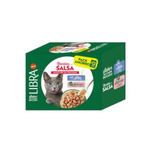 LIBRA CAT BOCADITOS EN SALSA MULTIPACK PESCADOS 6 CON ATÚN Y 6 CON SALMÓN 85g (4 uds./caja)
