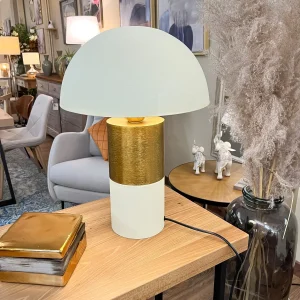 Lámpara sobremesa seta dorada y blanca