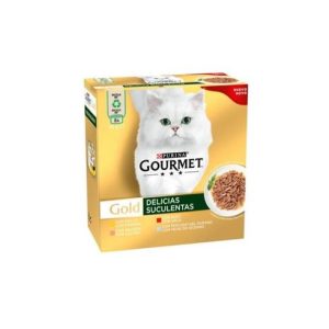 GOURMET GOLD DELICIAS SUCULENTAS PACK POLLO, BUEY, SALMÓN Y PESCADO DEL OCÉANO 8x85g (12ud./caja)