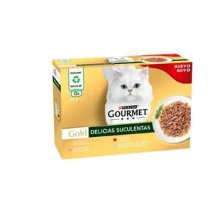 GOURMET GOLD DELICIAS SUCULENTAS PACK POLLO, BUEY, SALMÓN Y PESCADO DEL OCÉANO 12x85g (8ud./caja)