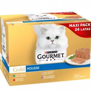 GOURMET GOLD MOUSSE PACK TERNERA, BUEY, CORDERO Y CONEJO 24x85g (4ud./caja)
