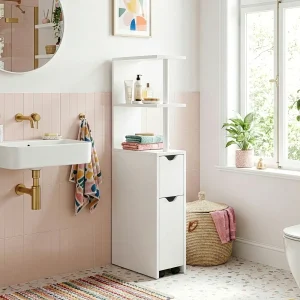 Estantería Fadeskimma con cajones aglomerado 113x19x45cm Blanco [en.casa]