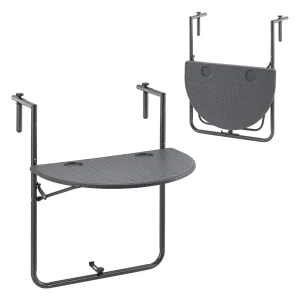 Mesa colgante para balcón Cicala 84x60x64 cm Semicircular Acero Gris oscuro [en.casa]