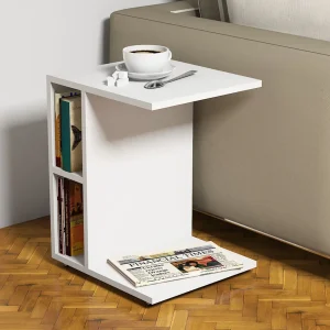 Mesa auxiliar Brørup 57,5 x 45 x 35 cm con 2 compartimentos de almacenamiento y ruedas en varios colores [en.casa]