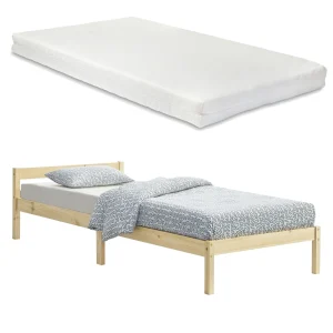 Cama de madera Nakkila varios colores y tamaños con colchón de espuma fría en.casa