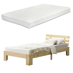 Cama de madera Nivala con colchón de espuma fría, varios colores y tamaños en.casa