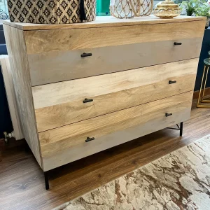 Cómoda 3 cajones madera/metal gris