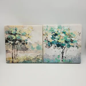 Set 2 árbol turquesa óleo