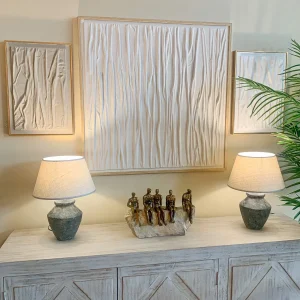 Cuadro blanco roto textura relieve 85x85