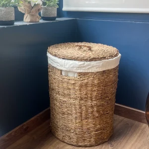 Cesto de ropa seagrass algodón 46x46x56 cm