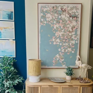 Cuadro almendro azul y rosa 80x4x120 cm