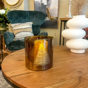 Portavelas de cristal Navideño ámbar 15x15x15 cm