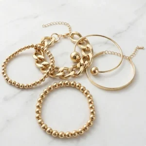 Set De 5 Pulseras Cadena Doradas
