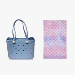 Set Bolso Celeste + Toalla Sirena