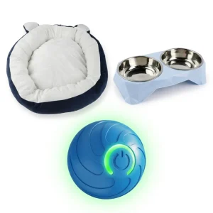 Cama + Plato Doble + Pelota Vórtice para Mascotas
