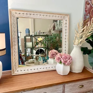 Espejo blanco madera de mango 92x6x92