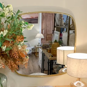 Espejo metal cuadrado dorado 80x80 cm