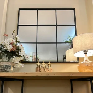 Espejo negro metal efecto ventana 90x90