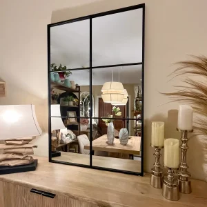 Espejo metal negro efecto ventana 80x120