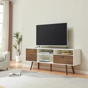 Mueble de televisión Vare 165x40x66 cm Blanco/Aspecto nogal [en.casa]