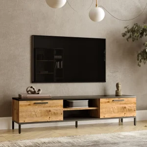 Mesa de televisión Lempäälä con 2 compartimentos de almacenamiento 160 x 35 x 39 cm en varios colores [en.casa]