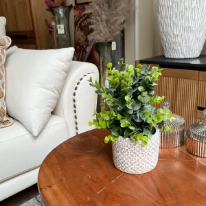 Planta artificial y maceta estampada beige