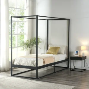 Cama con dosel Kristianstad Metal Negro en varios tamaños [en.casa]