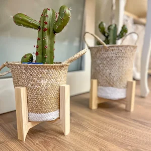 Macetero fibra madera natural 18x18x15 cm