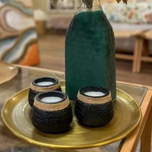 Portavelas negro cuerda 11x9 cm