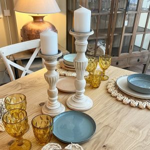 Set de 2 candelabros beige mango 14x14x38 cm