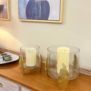 Portavelas aluminio cristal 26x26x27 cm