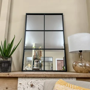 Espejo metal negro efecto ventana 60x90