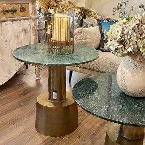 Mesa auxiliar mármol verde y dorado 60x61