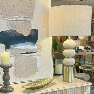 Lámpara de mesa mármol y metal beige 40x40x73,5